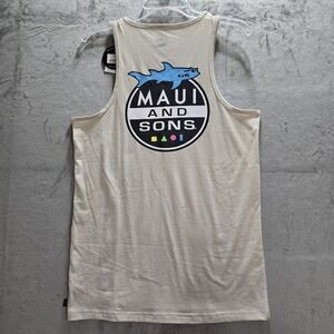 Maui And Sons Men's Blue Shark Tank Top Sleeveless T-Shirt  Size Small Tan New